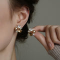 2026 New High-End Amber Sugar Cube Stud Earrings For Women, Vintage French Light Luxury Pearl Fashion Earrings, Classic Style Ear Jewelry