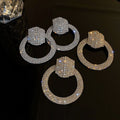 Shiny Diamond-Encrusted Circle Earrings, Stylish Exaggerated Women Ear Ornaments