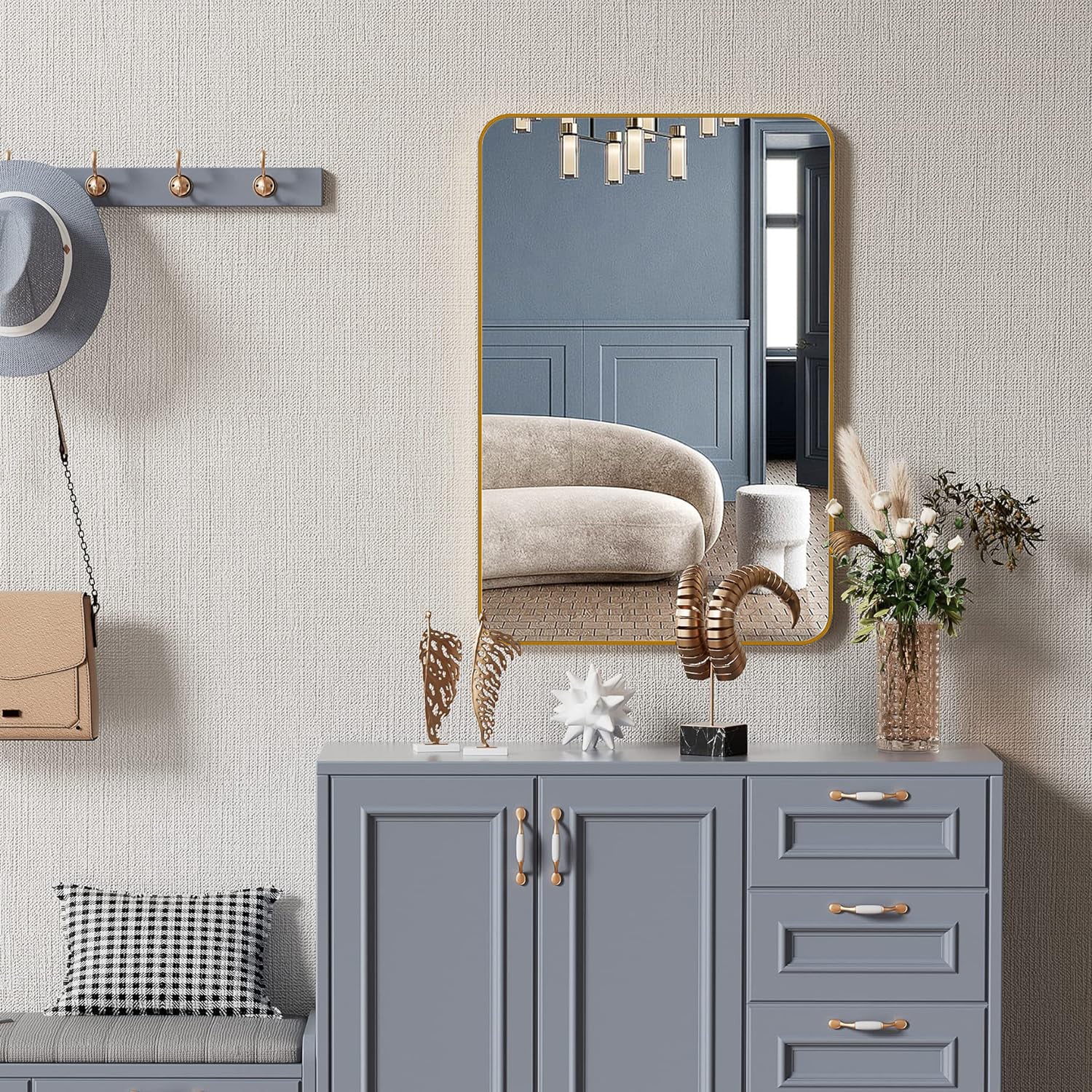 24x36 Inch Gold Metal Framed Rectangular Bathrrom Mirror For Wall. W2203P183175