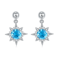 S925 Sterling Silver Star Dangle Earrings, 6mm Natural Blue Crystal, Platinum Plated Drop Earrings For Women, 3.2g, Jewelry Gift Box Set