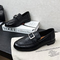 Round-toe Metal Buckle Slip-on Soft-soled Leather Shoes