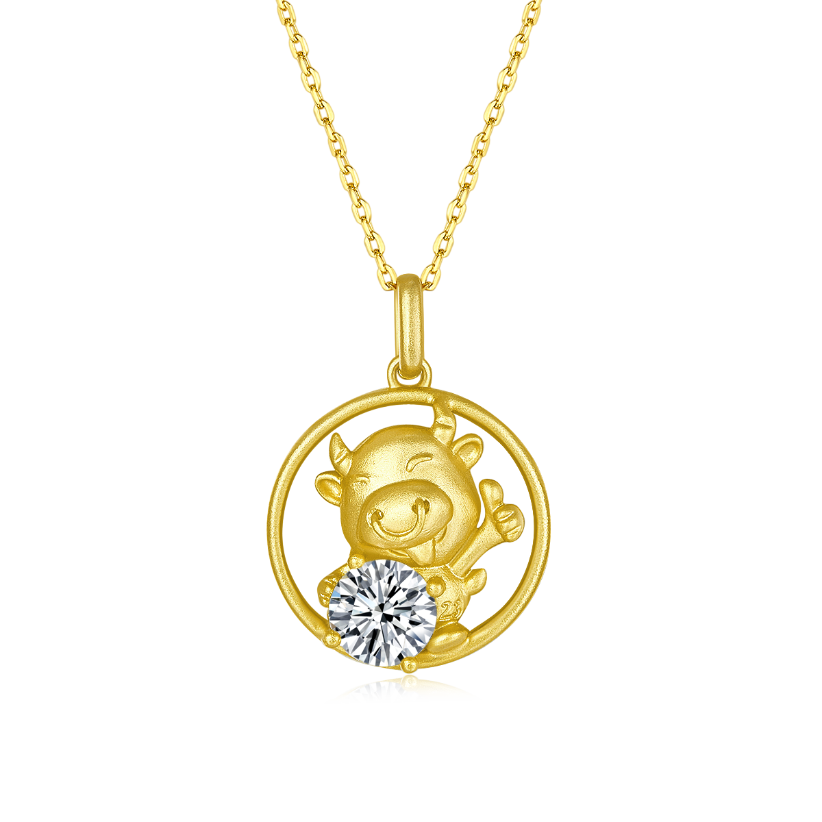 S925 Sterling Silver Gold Plated 1ct D Color VVS1 Moissanite Ox Necklace 4.8g Chinese Zodiac Benmingnian Gift GRA Certified Gift Box