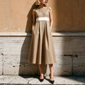Sleeveless Crew-neck Contrast-color Waistline Maxi Dress
