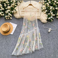 Womens Sleeveless French-Style Three-Dimensional Floral Mesh Dress
