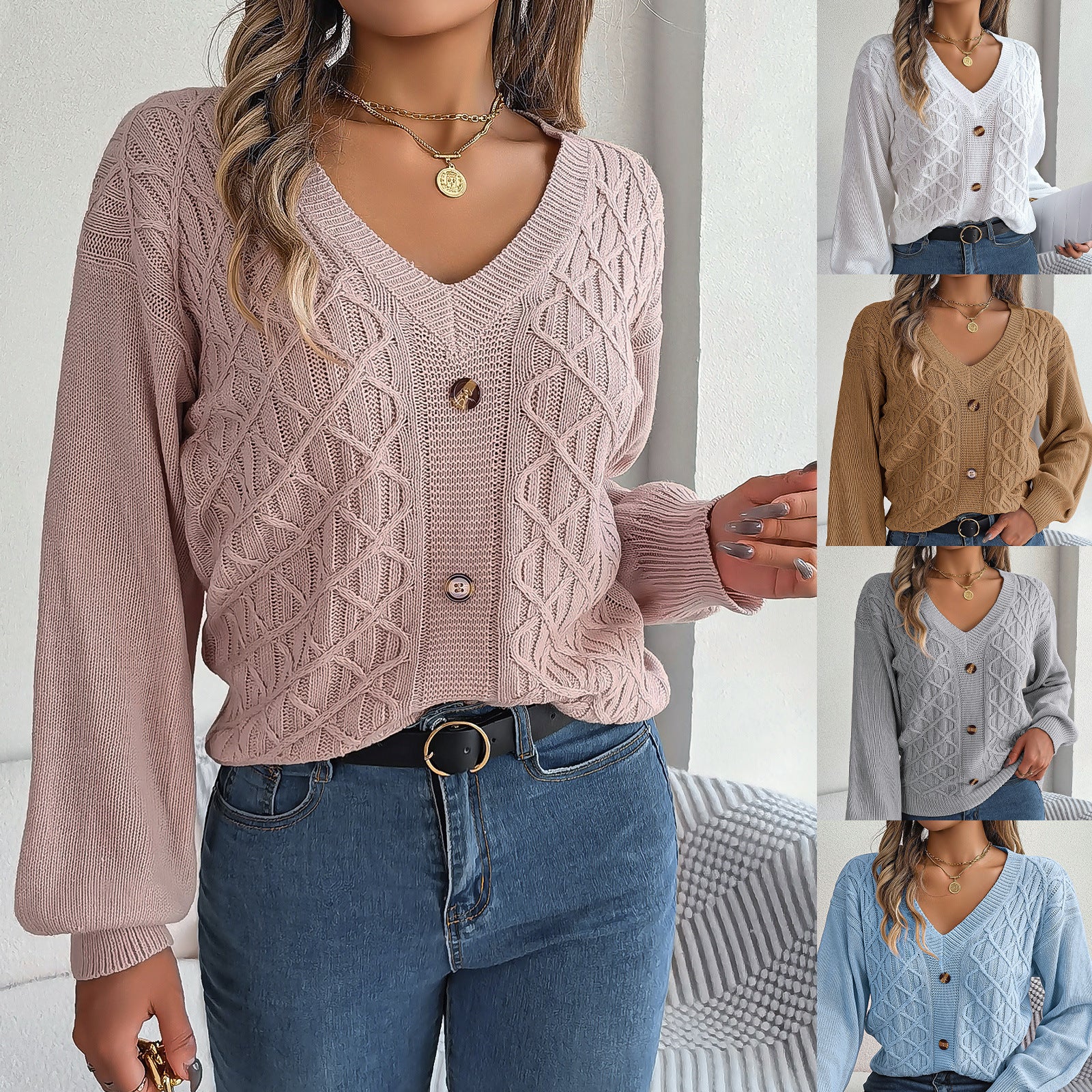 Cable-knit, Flared-sleeve Womens Casual Pullover Sweater