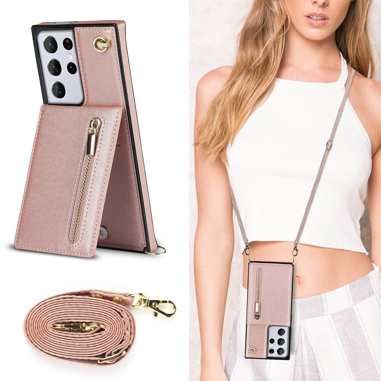 Wallet Card Strap Belt Luxury Leather Holder Phone Case Cover For Samsung Galaxy S21 S20 FE