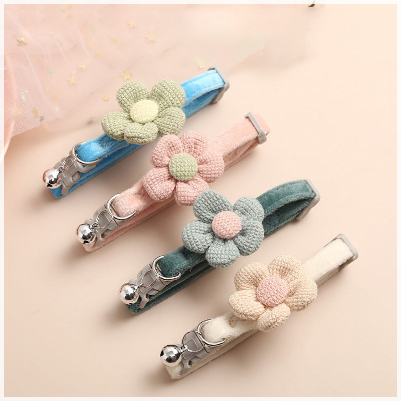 Cute Cat Pet Collar Adjustable Flowers Necklace With Jingle Bell
