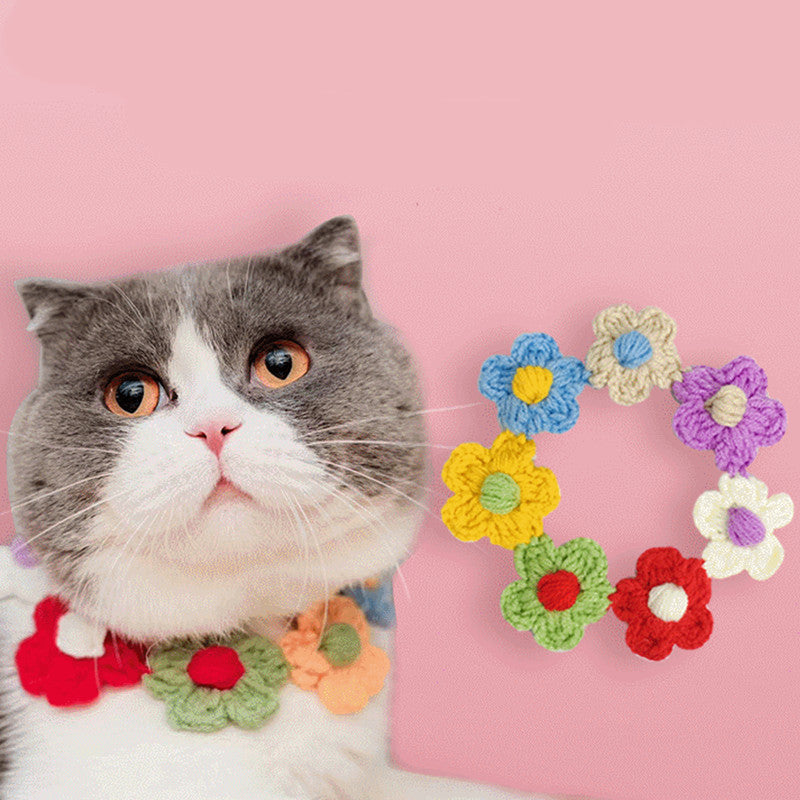 Crochet Colorful Flower Cat Collar Necklace