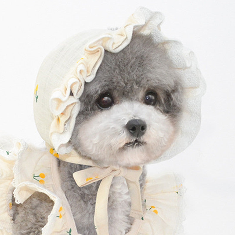 Spring Pet Cherry Print Hat Dog Cap