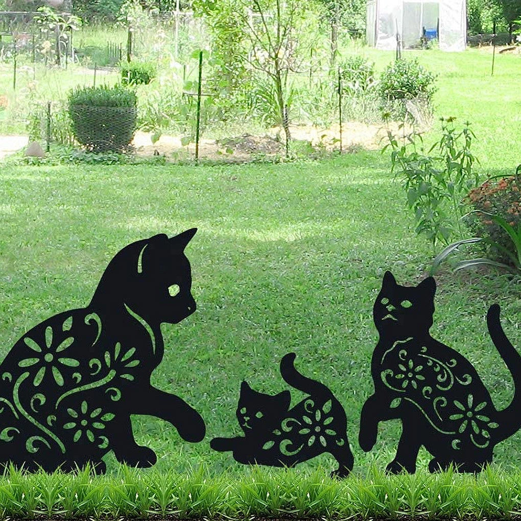 3Pcs/Set Outdoor Garden Kitten Statue Yard Art Stakes Animal Shape Decoration