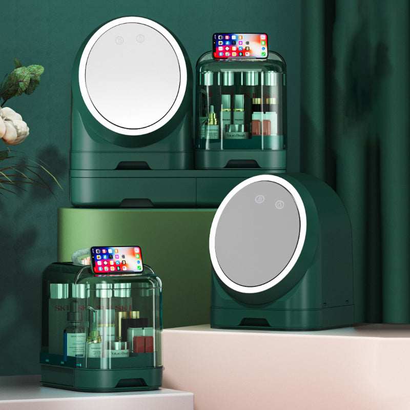 Fan LED Light Makeup Organizer Storage Box