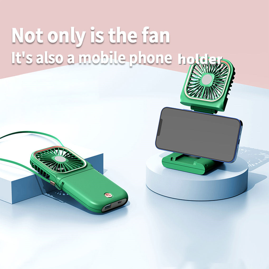 Cooling Fan Foldable Neck Hanging Fan USB Adjustable Rechargeable Air Cooler Phone Holder