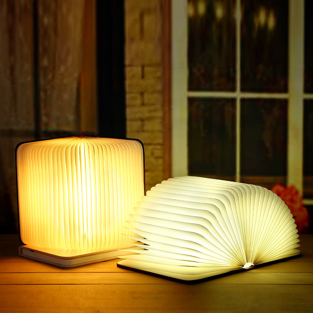 Wood Grain Cover 3D Colorful LED Book Night Light USB Charging Table Lamp