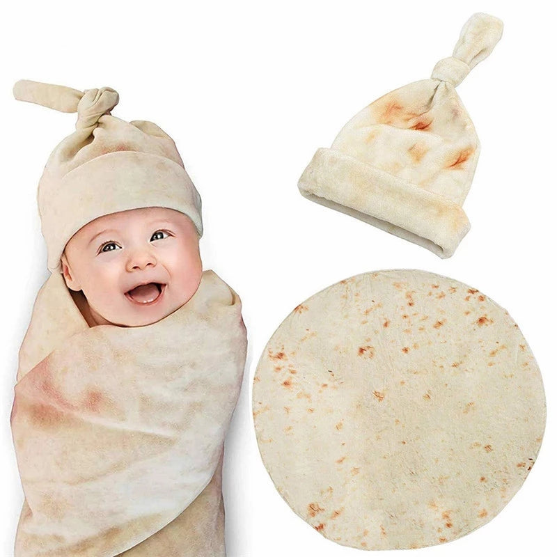 Newborn Baby Tortilla Blanket Sleeping Swaddle Wrap With Hat